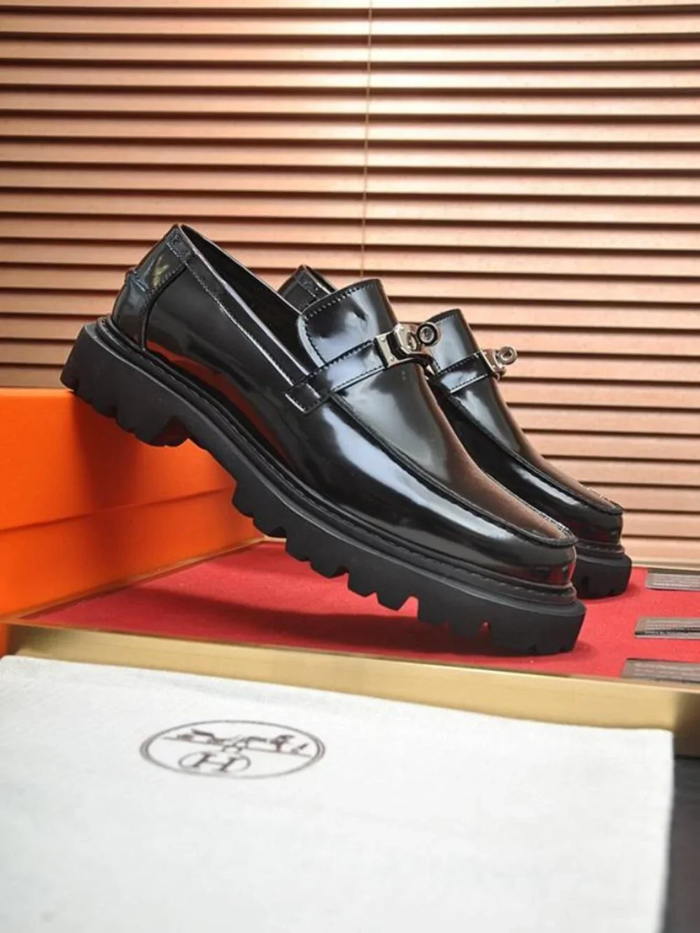 Hermes  premium black leather loafers